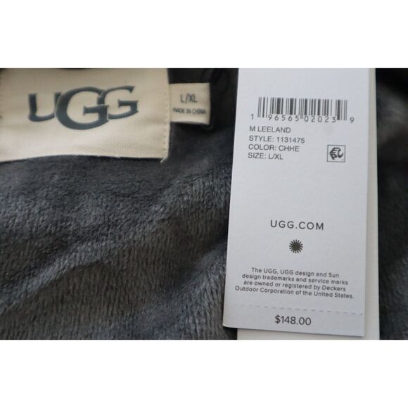 UGG Men's Sz L/XL Charcoal Heather Gray Leeland Hooded Cotton Blend Robe - Picture 3 of 15